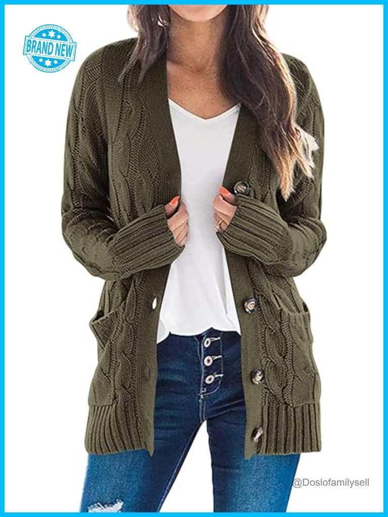 Open Front Cable Knit Chunky Cardigan Sweater With Buttons